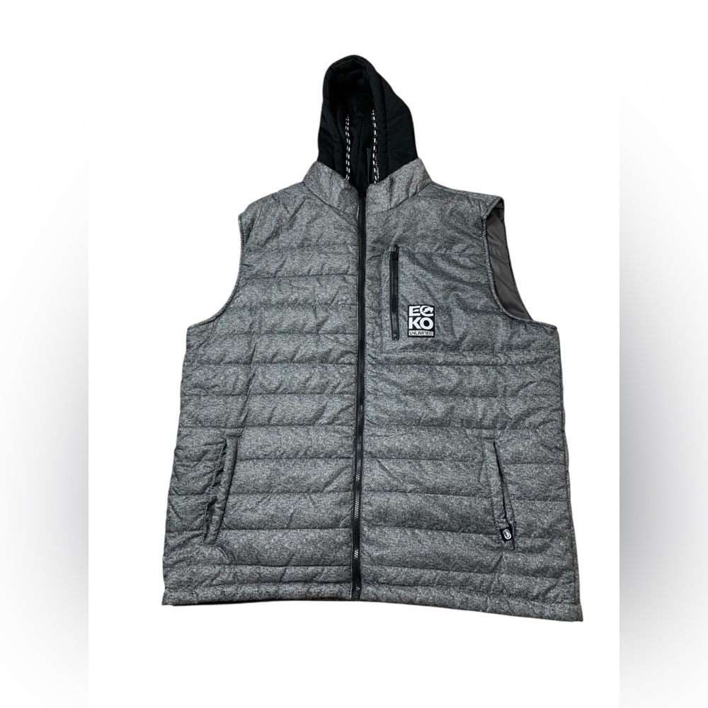Vest Fleece Hood EcKo Unltd Men  Fractional with adjustable drawstring SZ, 2XL